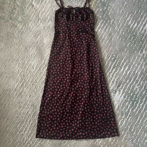 Black and Pink Floral Midi Dress